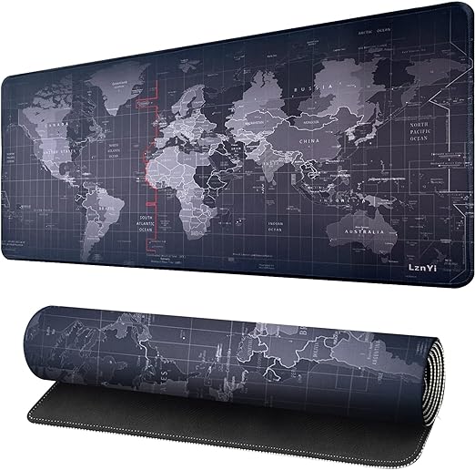  Mouse Pad: World Map With Names Large Cloth Mouse Pad, Non-Slip Rubber Base, Stitched Edges, 800x300mm Black  